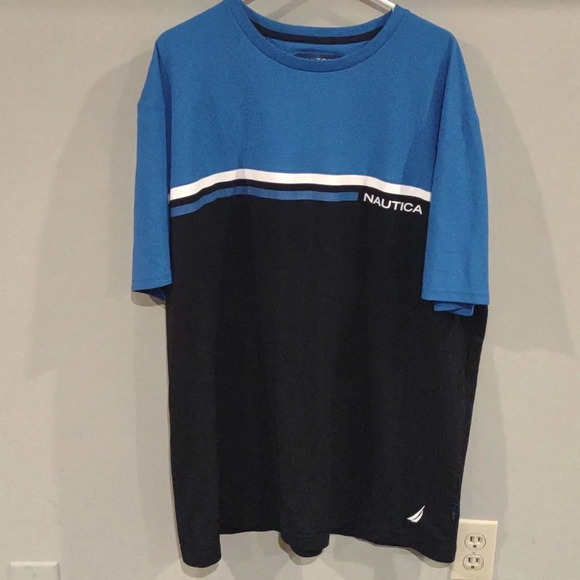 Nautica NavTech mens 3xlg two block color black blue short sleeve‎ shirt - Picture 1 of 4